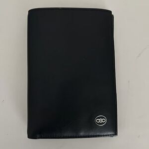 Pourchet Paris Mens Vertical Trifold Wallet Black Leather Silver Logo Card